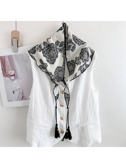 Scarvii - Printed Trim Tassel Triangle Bandana
