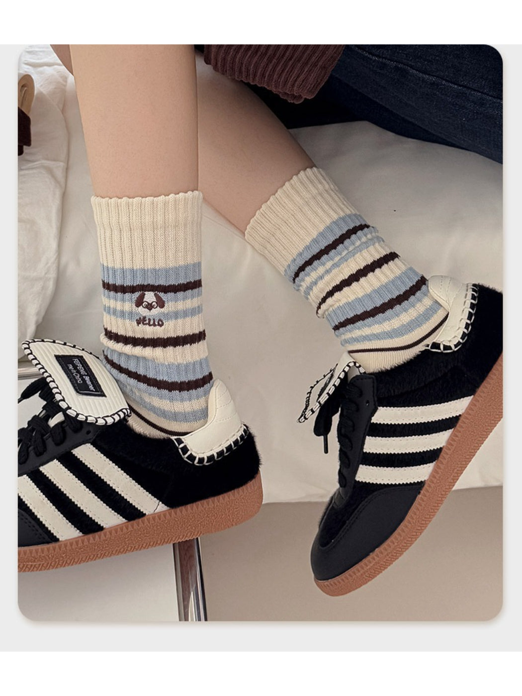 Rufia - Dog Stripe Rib Knit Crew Socks