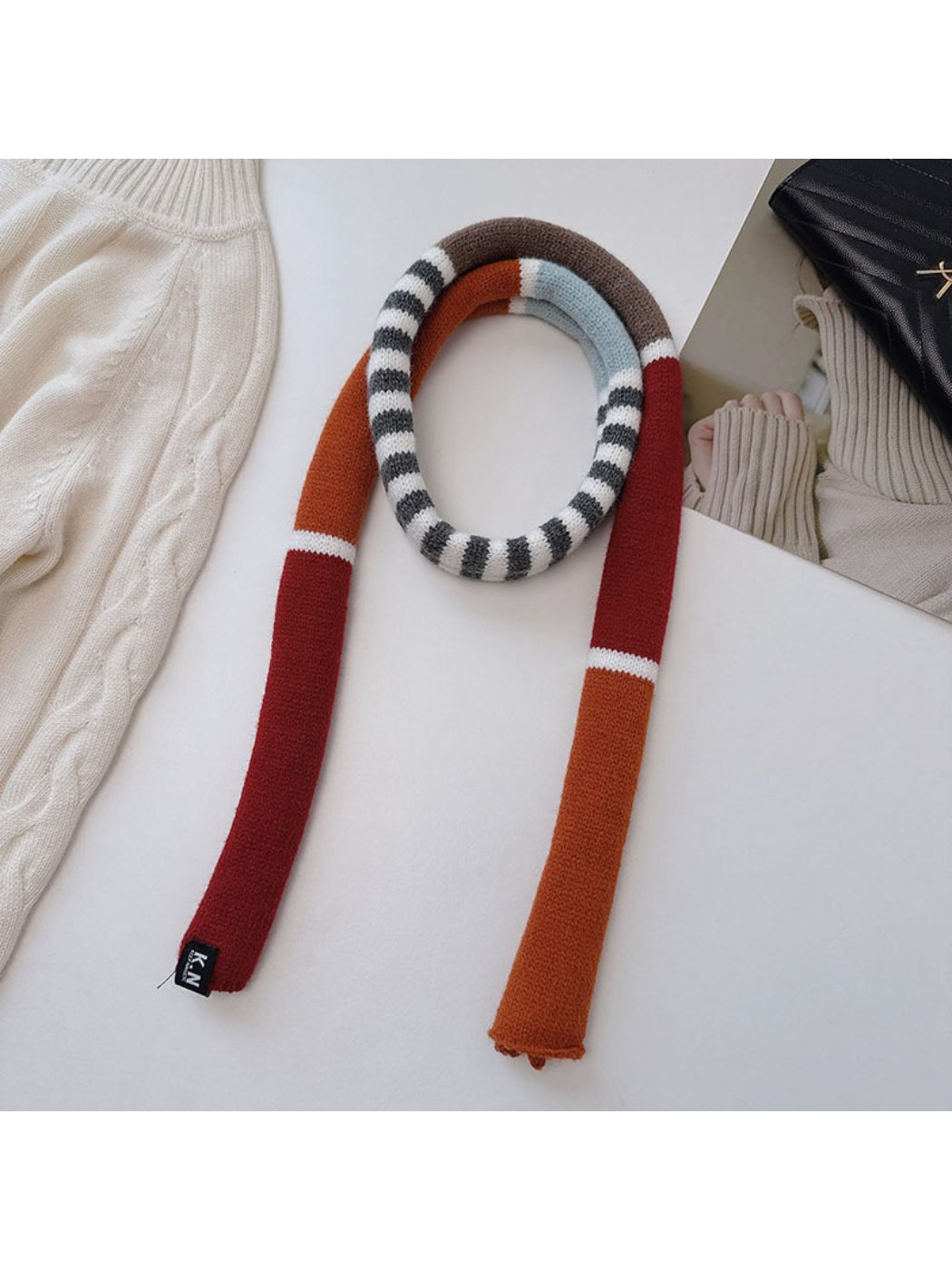 Scarvii - Soft Colorblock Striped Knit Scarf