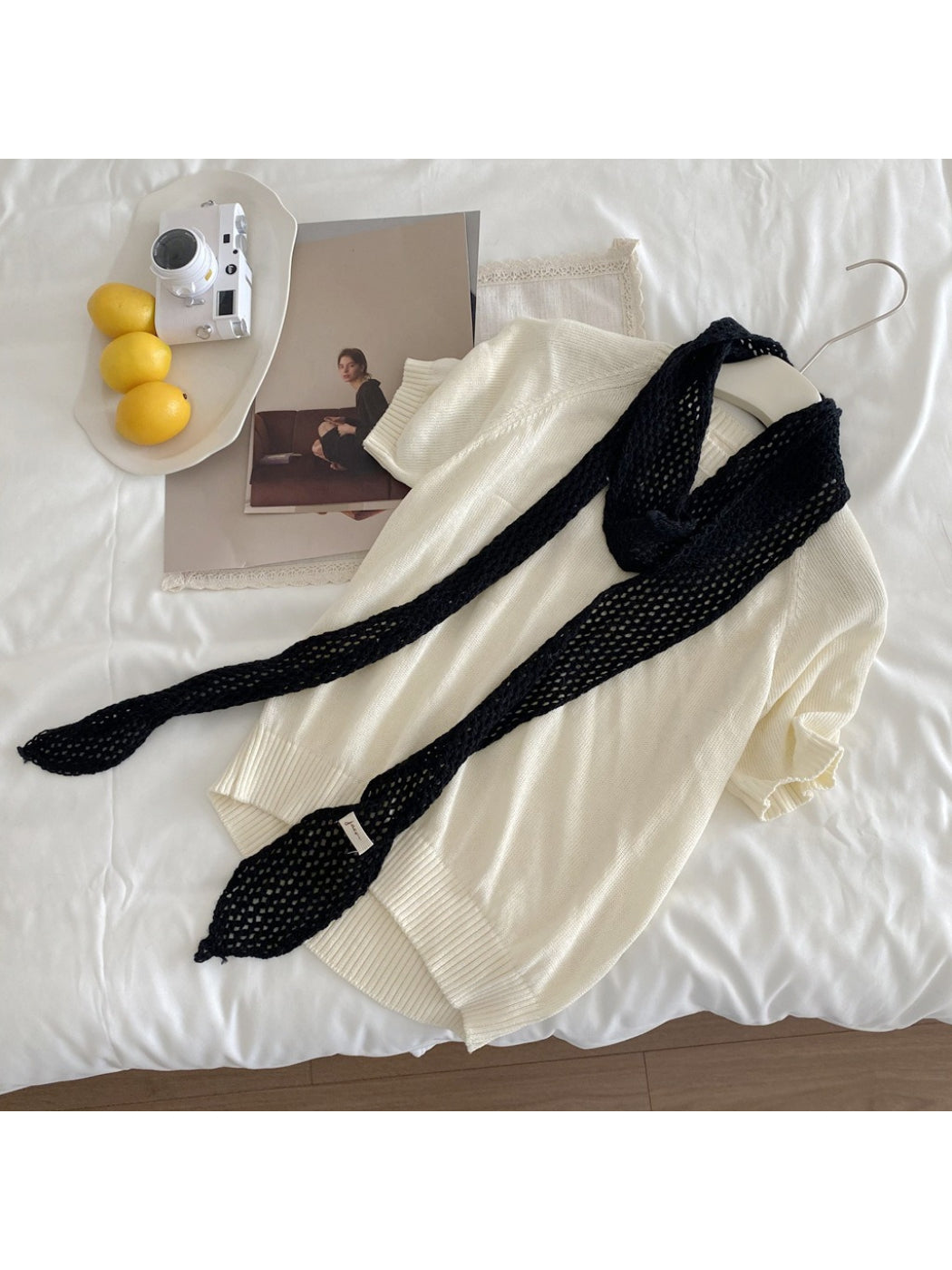 Scarvii - Mesh Knit Long Skinny Scarf