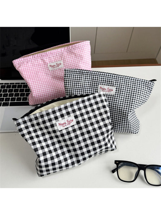 Cosbai Classic Check Toiletry Bag front view with check pattern
