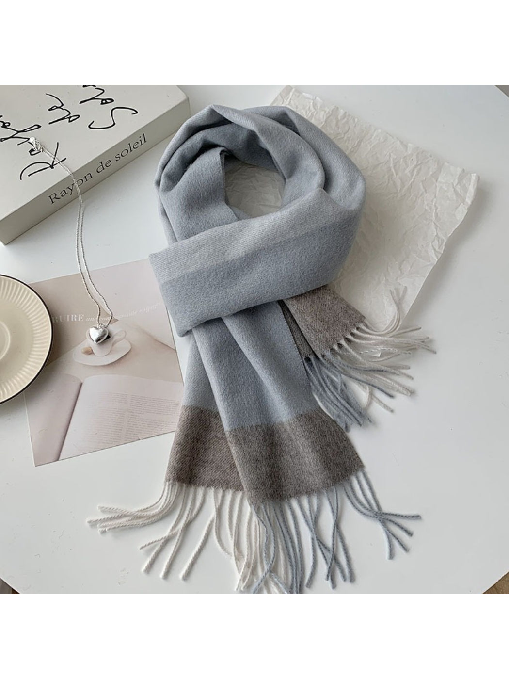 Scarvii - Soft Light Checked Fringe Scarf