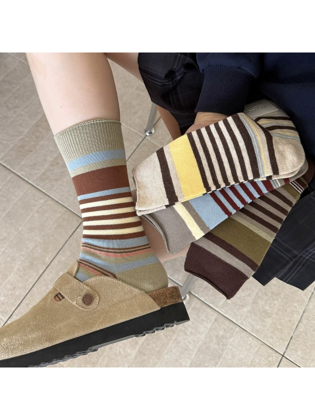 Rufia - Cozy Contrast Stripe Mid Calf Socks