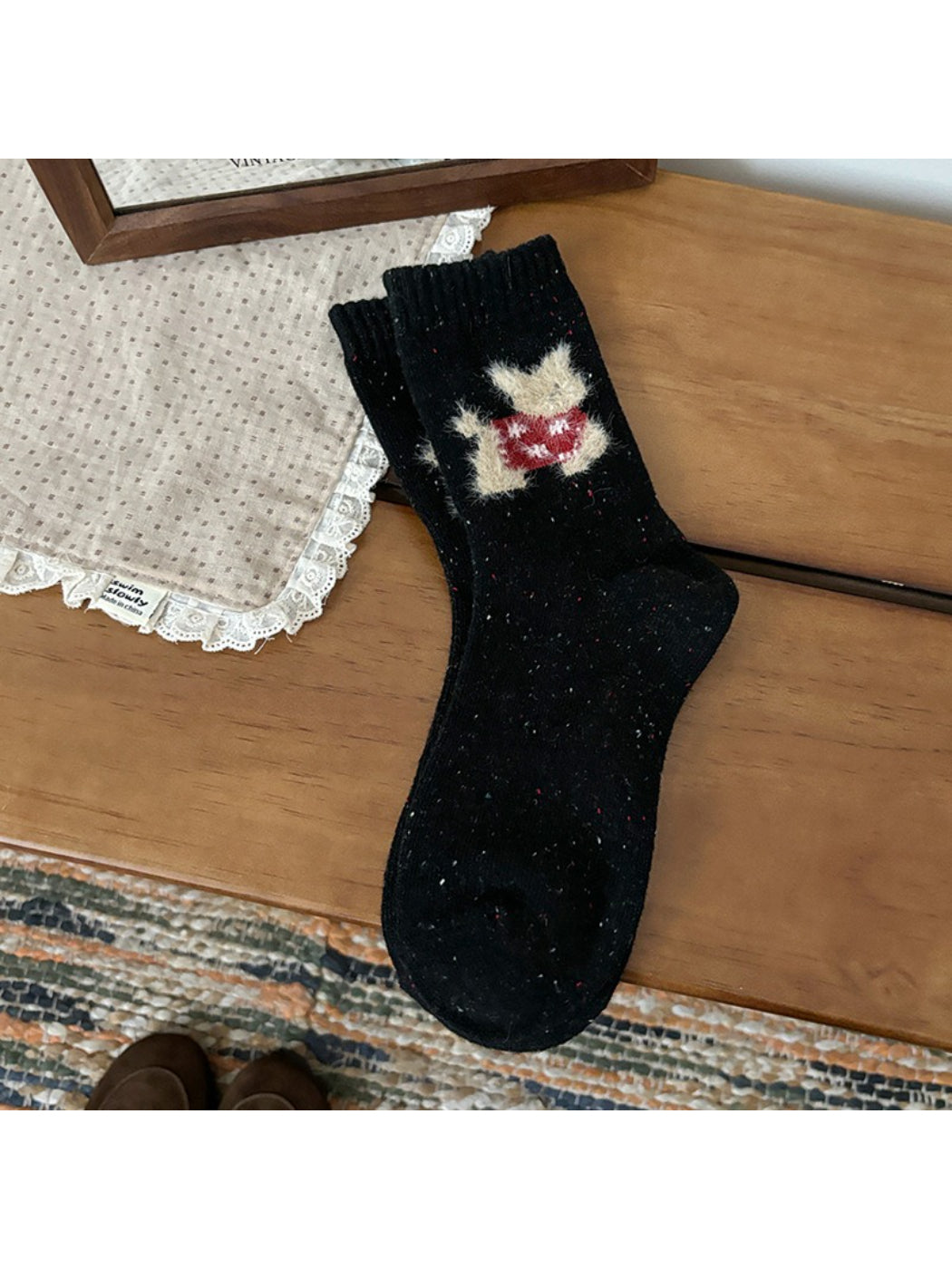 Rufia - Cute Winter Puppy Motif Crew Socks