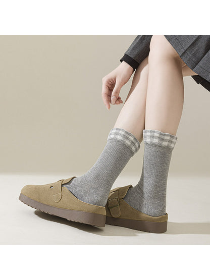 Rufia - Soft Ribbed Check Cuff Socks