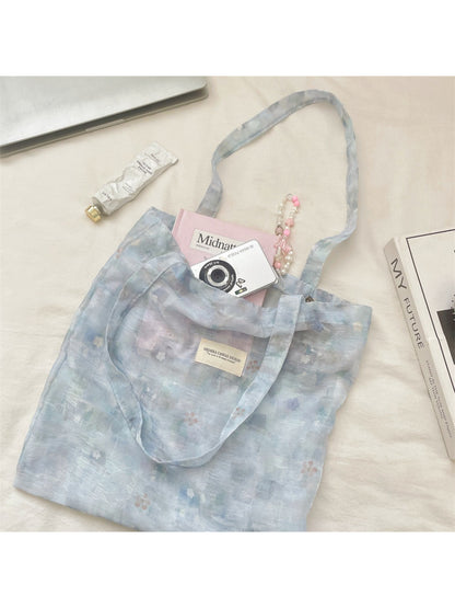 Cosbai pastel flower everyday tote bag displayed on white background