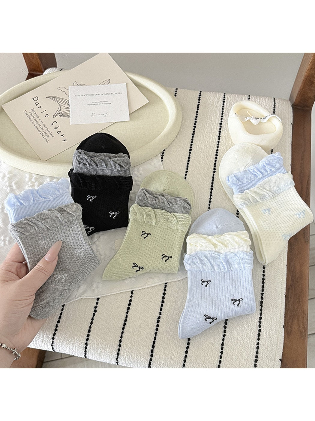 Rufia - Cute Double Cuff Contrast Detail Crew Socks