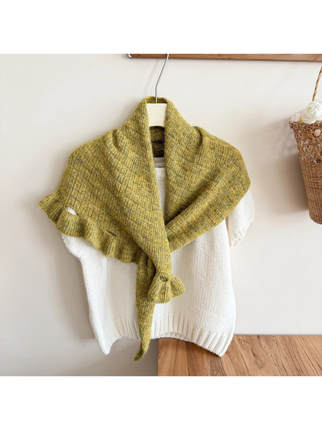 Scarvii - Fuzzy Knit Fringe Triangle Scarf
