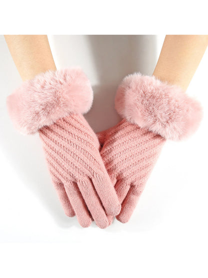 Gloving - Faux Fur Cuff Knit Winter Gloves