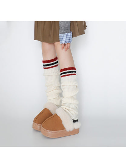 Cozyra - Varsity-Stripe Ribbed Knit Leg Warmers