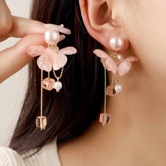 Earwish - French Style Pink Floral Beads Earrings - Romantic & Sweet