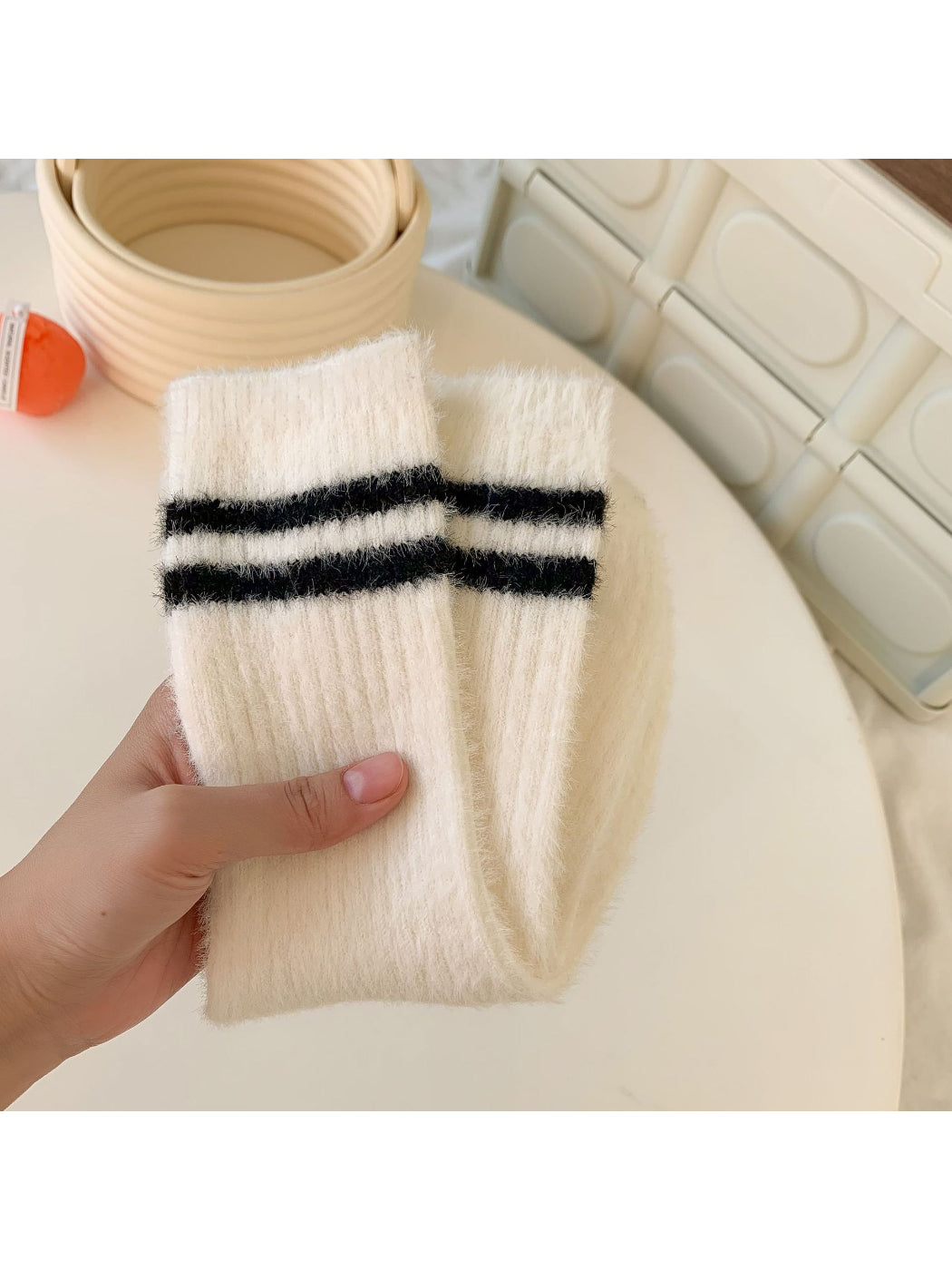 Rufia - Double Stripe Fuzzy Crew Socks