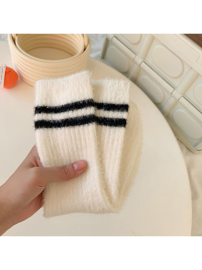 Rufia - Double Stripe Fuzzy Crew Socks