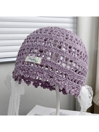 Haila - Bow Detail Hollow Knit Round Hat