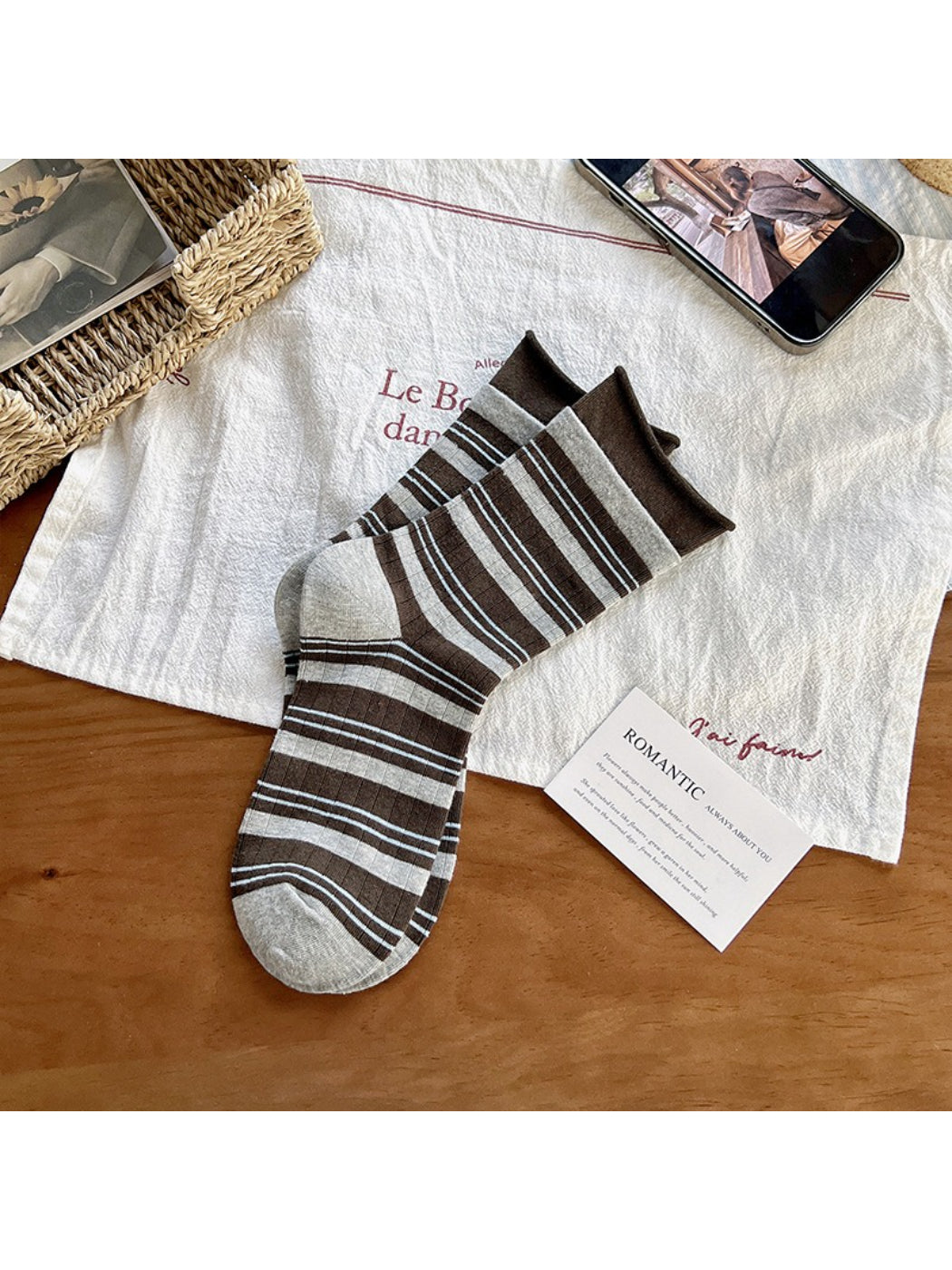 Rufia - Striped Cuff Knit Crew Socks