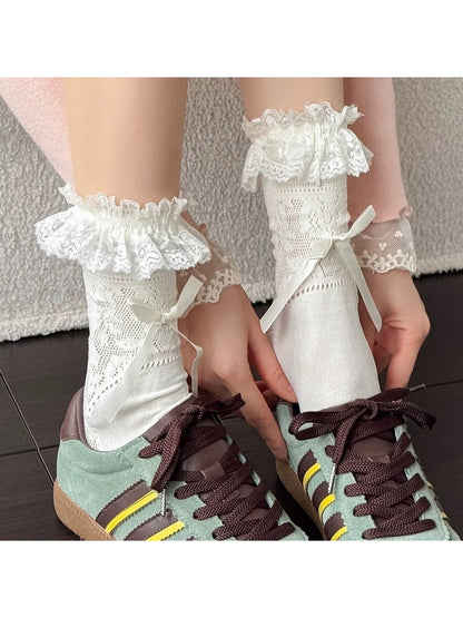 Rufia - Lace Ruffle Bow Detail Women's Crew Socks