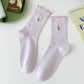 Rufia - Floral Embroidered Ruffled Mid-Calf Socks