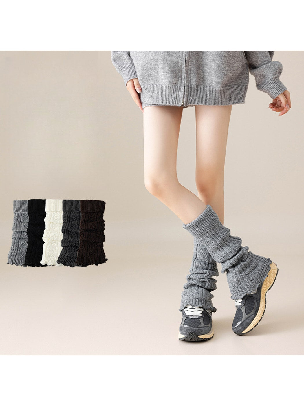 Cozyra - Textured Knit Ruffled Leg Warmers