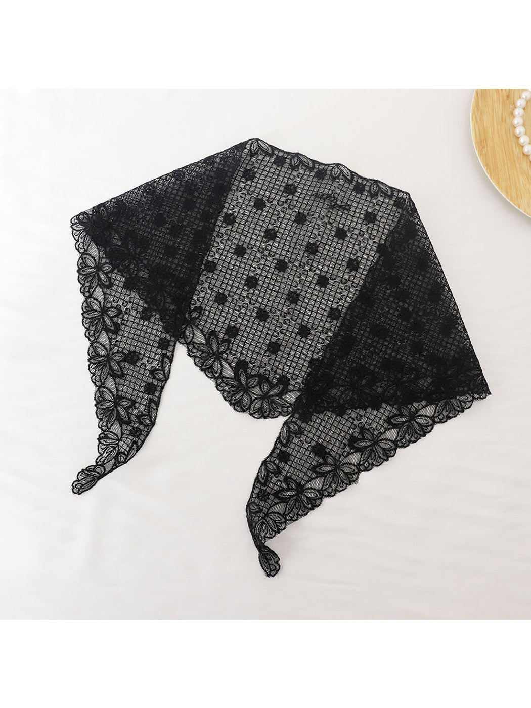 Scarvii - Sheer Grid Floral Lace Triangle Bandana