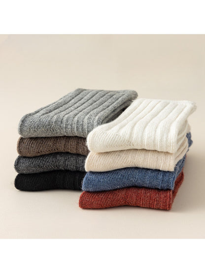 Rufia - Solid Color Ribbed Casual Crew Socks