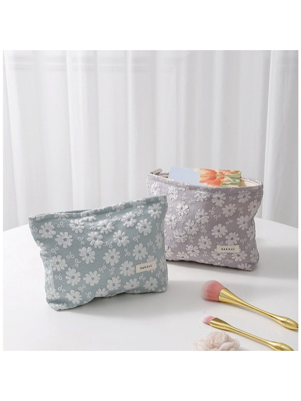 Cosbai - Floral Geometric Zipper Makeup Pouch Bag