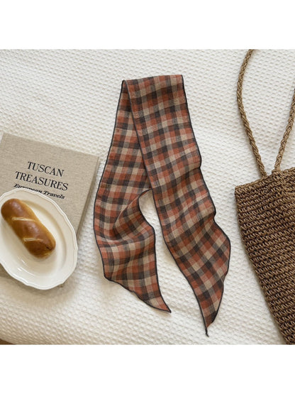 Scarvii - Printed Plaid Long Narrow Fashion Scarf