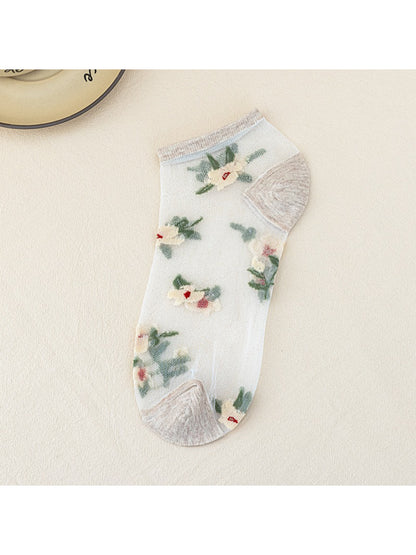 Rufia - Vintage Floral Sheer Crew Socks