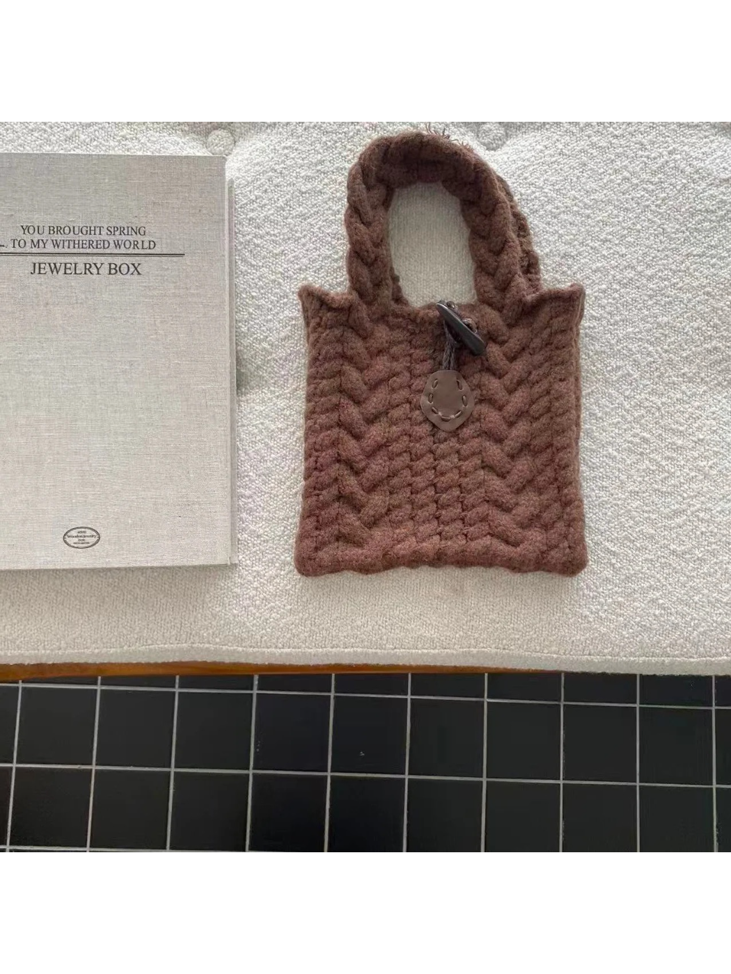 Cosbai - Chunky Textured Knit Mini Tote Bag
