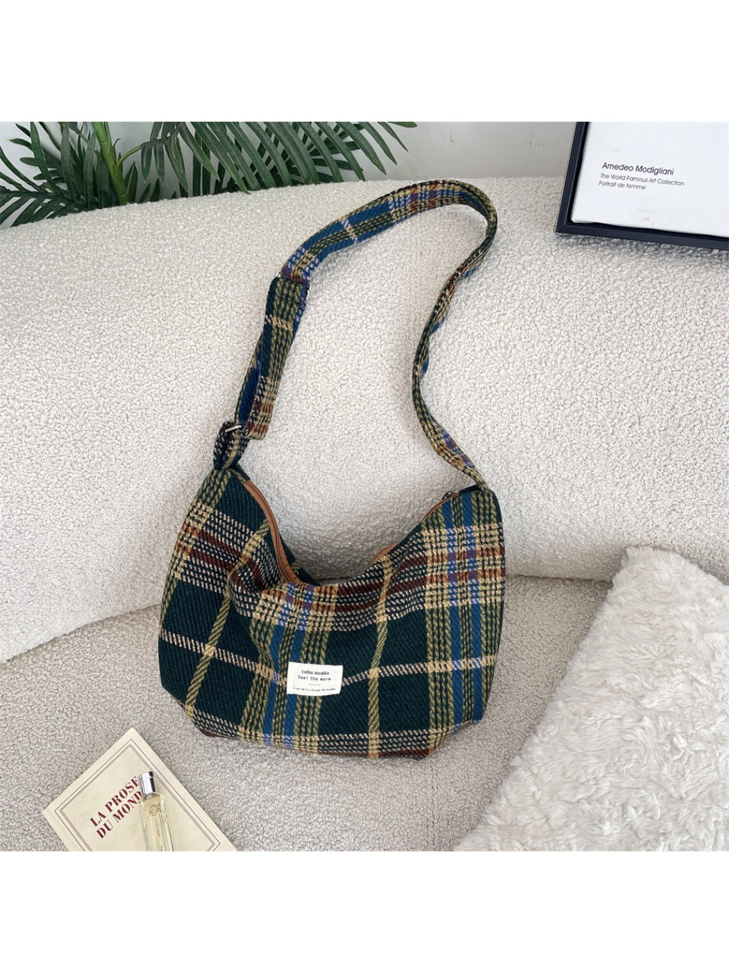Cosbai - Classic Plaid Underarm Shoulder Bag