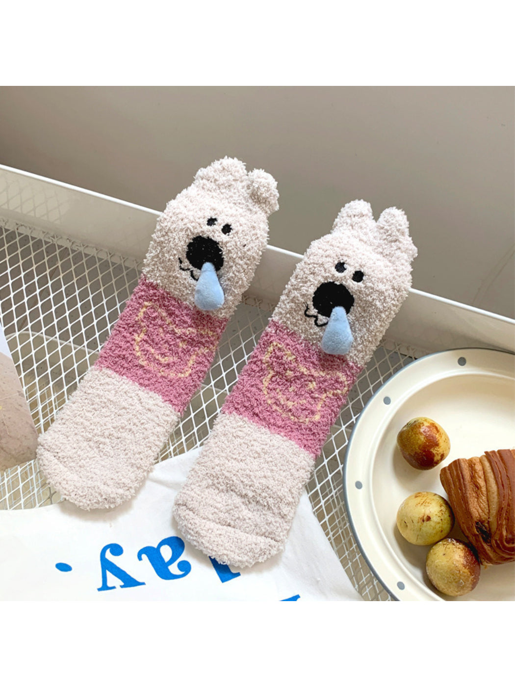 Rufia - Fuzzy Animal Crew Socks with 3D Nose Detail