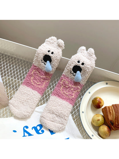 Rufia - Fuzzy Animal Crew Socks with 3D Nose Detail