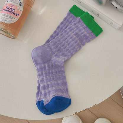 Rufia - Pastel Color-Blocked Mesh Socks