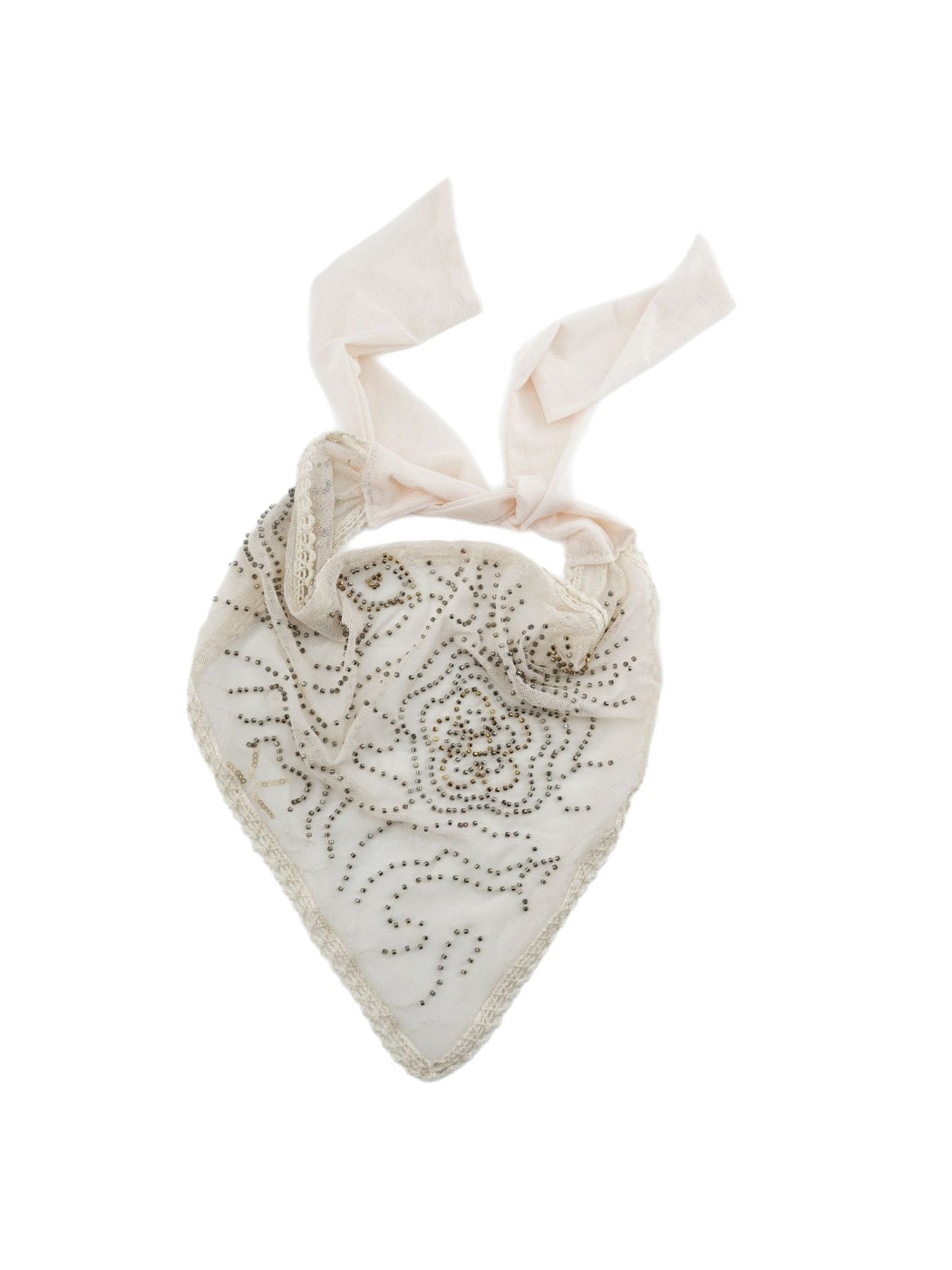 Scarvii - Studded Floral Lace Trim Bandana Scarf