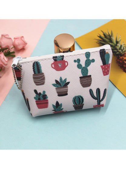 Cosbai - Cartoon Cactus Print Everyday Coin Purse