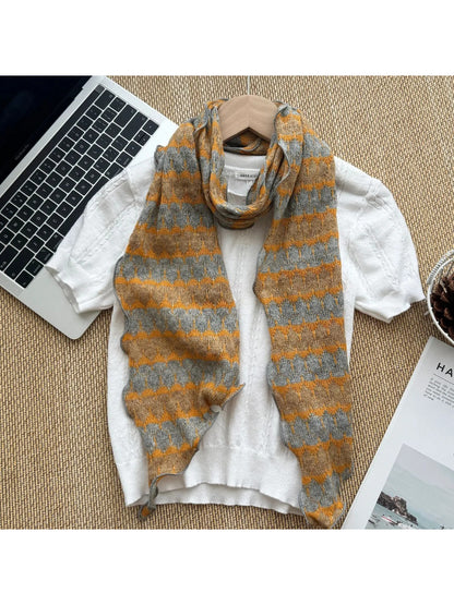 Scarvii - Geometric Striped Knit Narrow Scarf