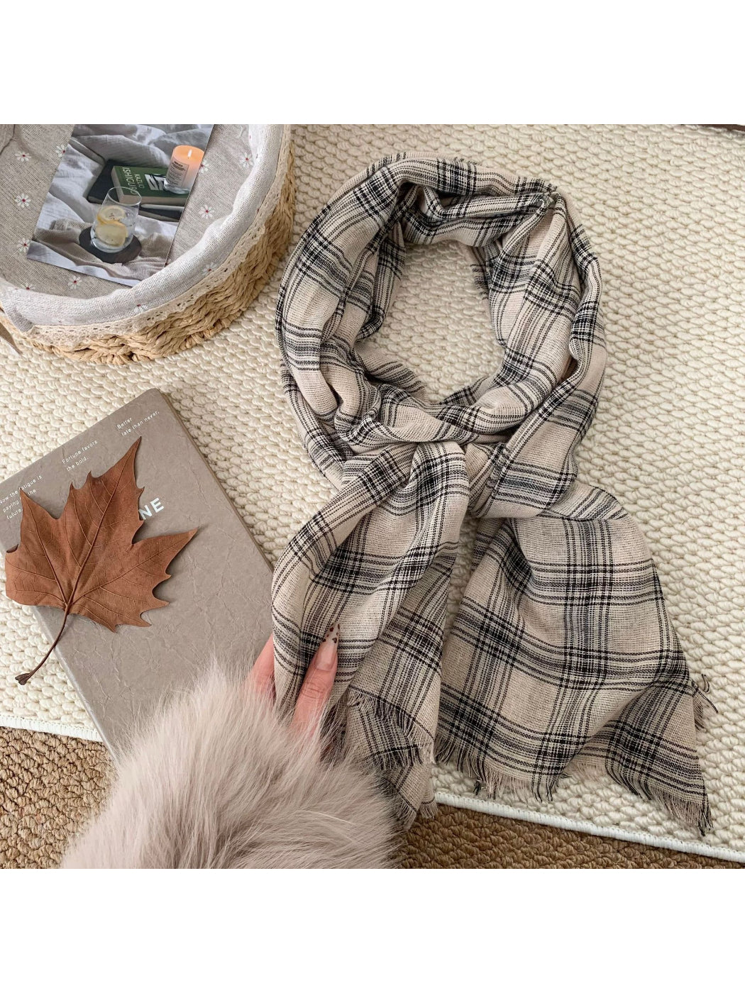 Scarvii - Washed Plaid Fabric Scarf