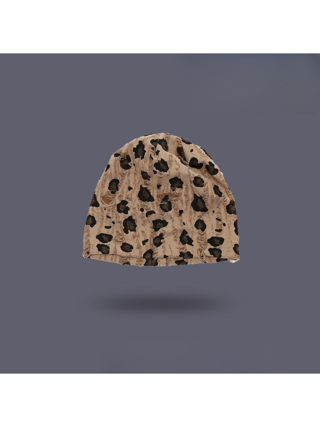 Haila - Vintage Distressed Slouch Beanie with Leopard Print