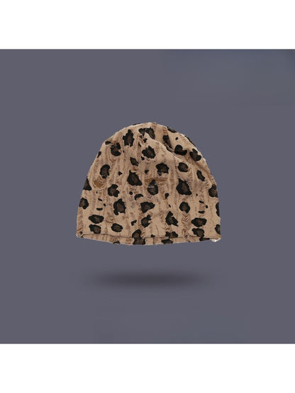 Haila - Vintage Distressed Slouch Beanie with Leopard Print