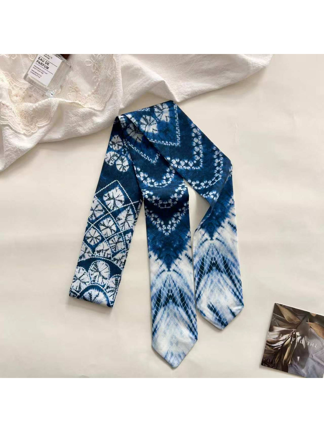 Scarvii - Blue Tie Dye Pattern Skinny textile accessory detail view 4