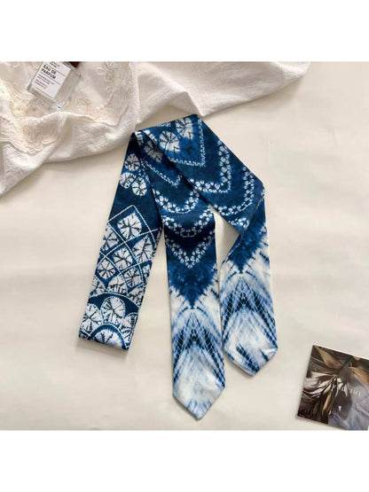 Scarvii - Blue Tie Dye Pattern Skinny textile accessory detail view 4