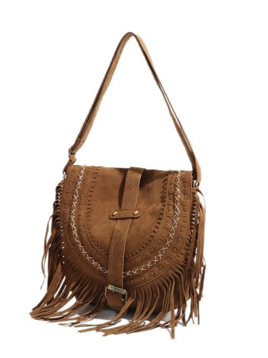 Cosbai -  Boho Brown Fringe Saddle Bag