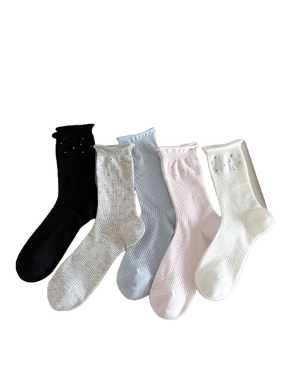 Rufia - Ruffle Ribbed Stripe Crew Socks - image 1