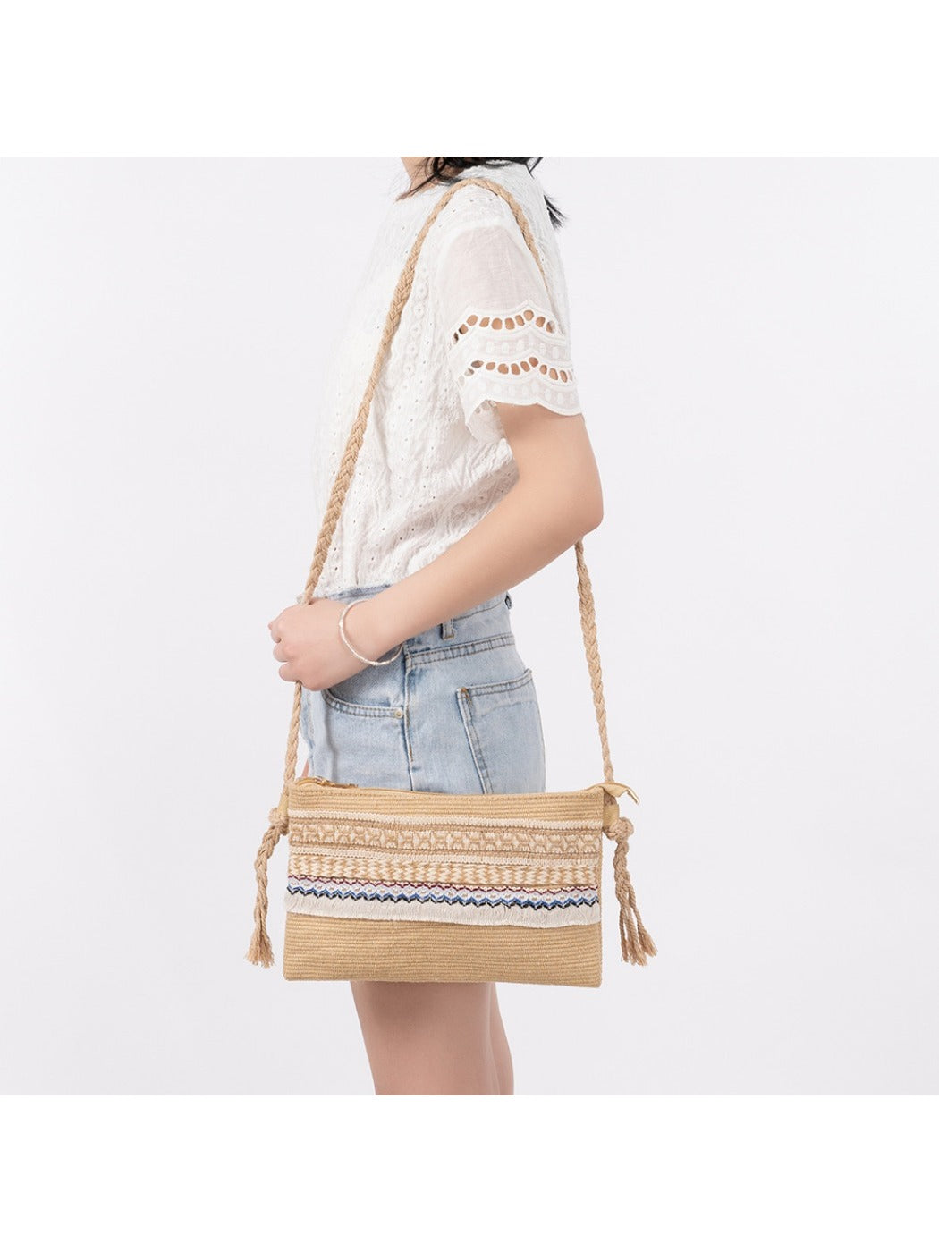 Cosbai - Boho Woven Crossbody Bag - Minimalist & Spacious