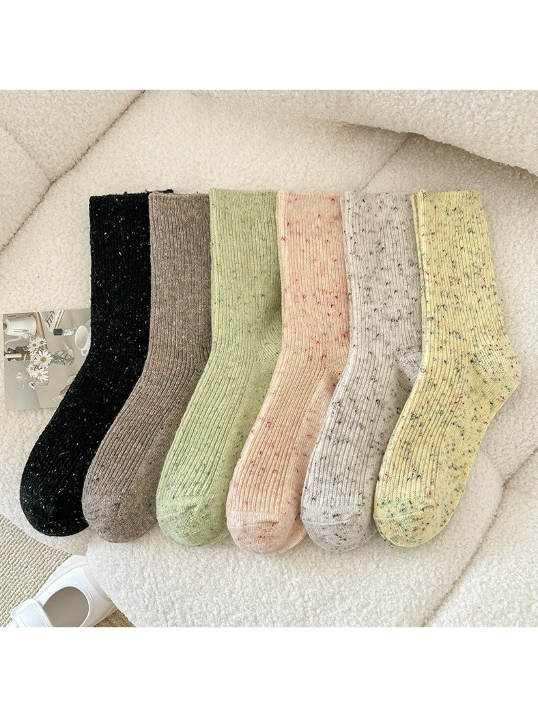 Rufia - Speckled Rib Knit Crew Socks