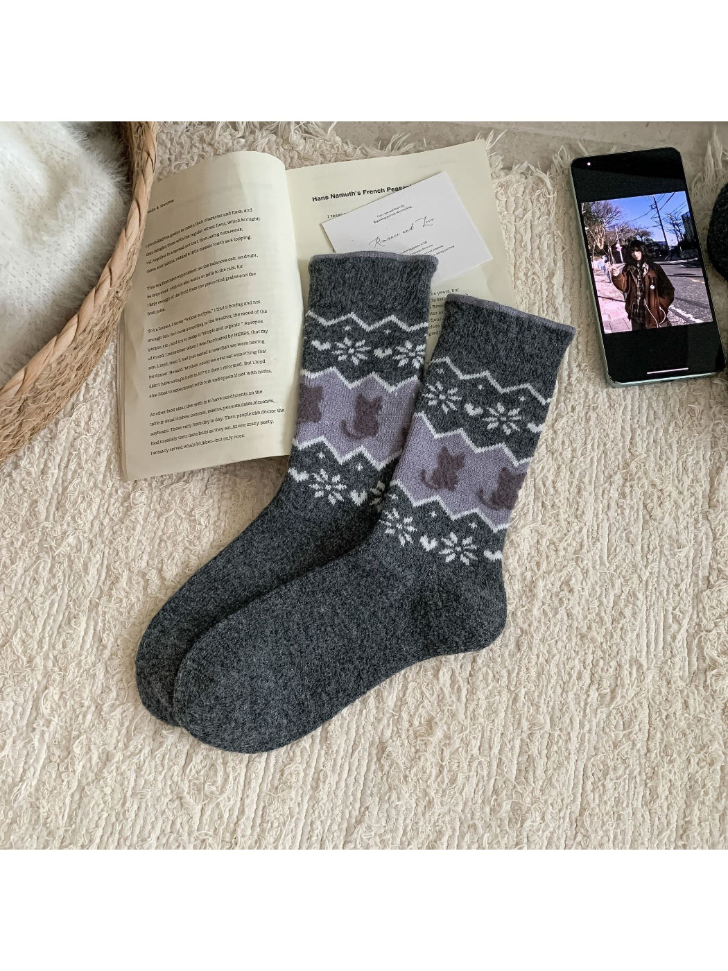 Rufia - Mixed Cat Pattern Crew Socks