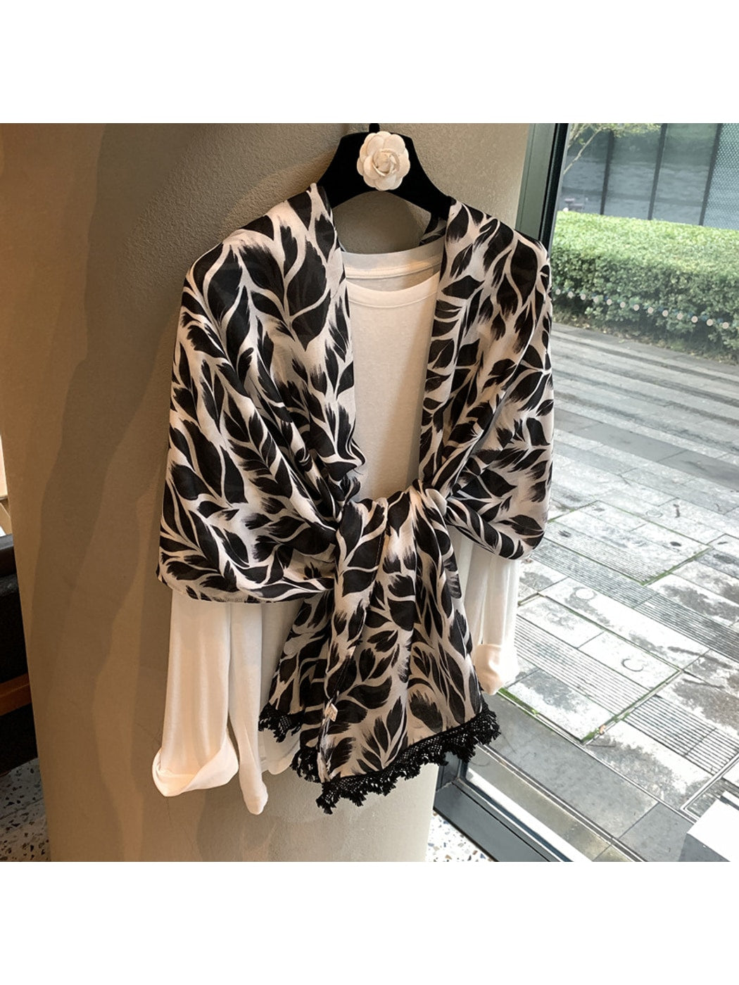 Scarvii - Black Feather Print Scarf Wrap