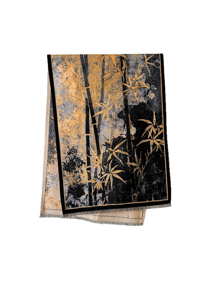 Scarvii - Bamboo Botanical Contrast Border Fringe Scarf