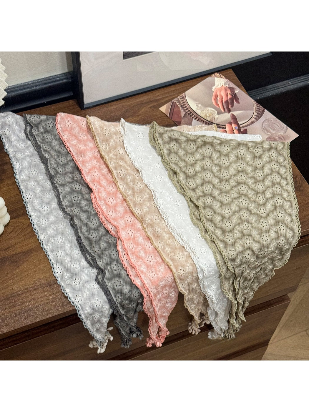 Scarvii - Floral Cutout Trim Triangle Bandana