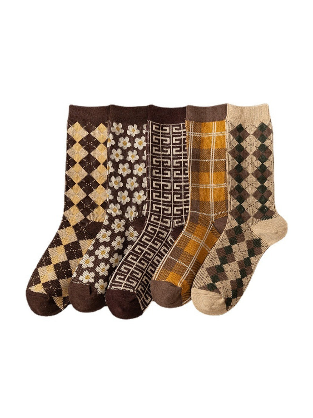 Rufia - Retro Brown-Tone Mid-Calf Winter Socks