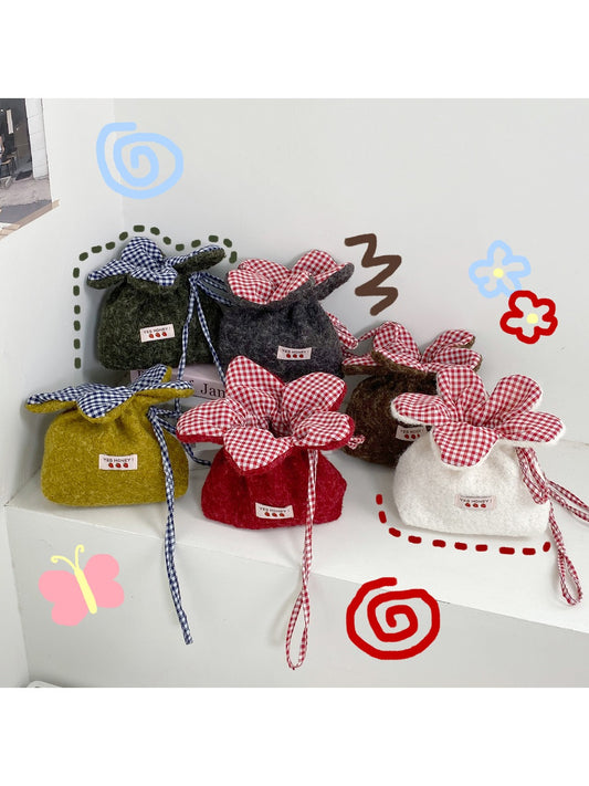Cosbai - Drawstring Bag with Fluffy Flower